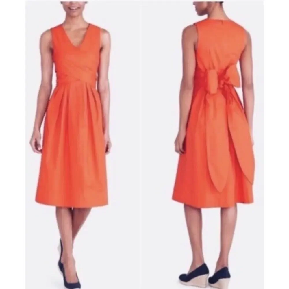 J.Crew Orange Organic Cotton Classy Dressy‎ Sleeve Wrap Top Shirtdress Size 2